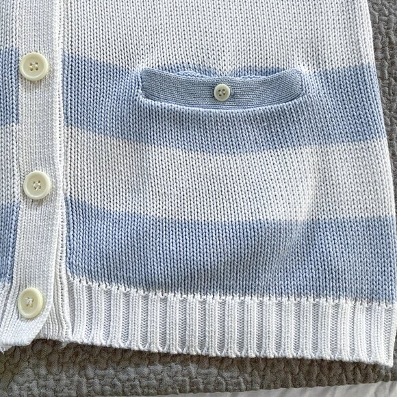 Hunters Run - Blue and White Striped 100% Cotton Knit Cardigan Sweater - Picture 4 of 6